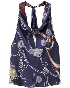 Mango Halter Open-back Printed Crop Top - Blue