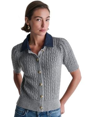 BCBGMAXAZRIA Short-sleeve Cable-knit Cardigan - Gray