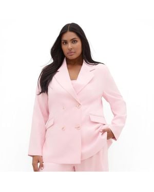 City Chic Holly Double Breasted Blazer - Pink