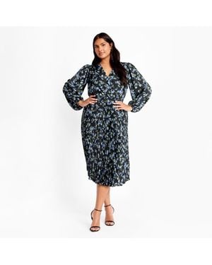 City Chic Plus Size Finley Pleat Dress - Blue