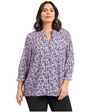 Avenue Plus Size Pintuck Popover Top - Purple