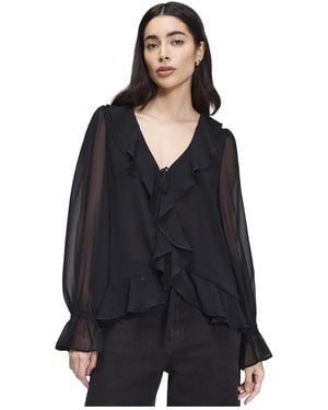 Finery London Jannelle Sheer Long-sleeve Blouse - Black