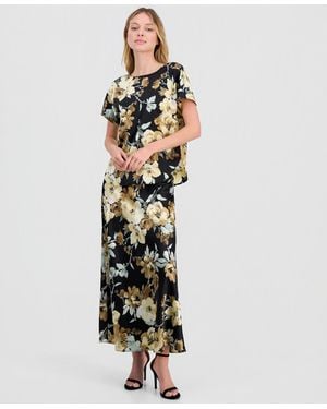 Anne Klein Floral-print Pull-on Flared Skirt - White
