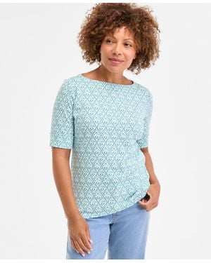 Style & Co. Petite Bridge Geo Elbow-sleeve Knit Top - Blue
