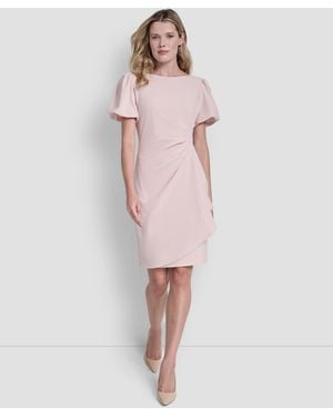DKNY Bubble Sleeve Scuba Crepe Ruched Sheath Dress - Pink