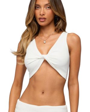 Edikted Lumi Twist Front Ribbed Crop Top - White