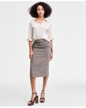 French Connection Houndstooth Belted Midi Skirt - White