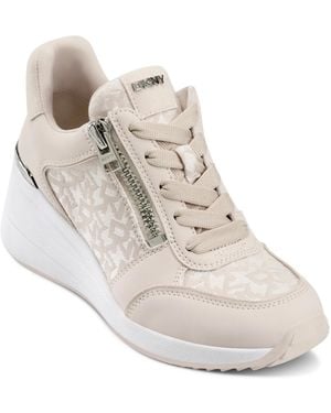 DKNY Kalina Lace-up Wedge Sneakers - White