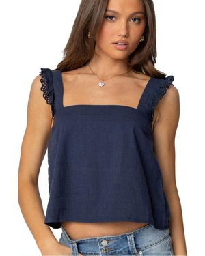 Edikted Viviana Linen Look Top - Blue