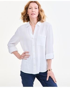 Style & Co. Cotton Gauze Roll-tab Shirt - White