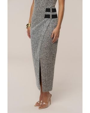 JLUXLABEL Gisele Tweed Slit Skirt - Brown