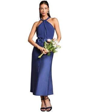 Oasis Satin Halter Neck Bridesmaid Dress - Blue