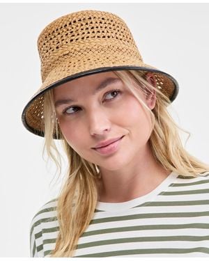 On 34th Faux-leather-trim Straw Bucket Hat - Multicolor