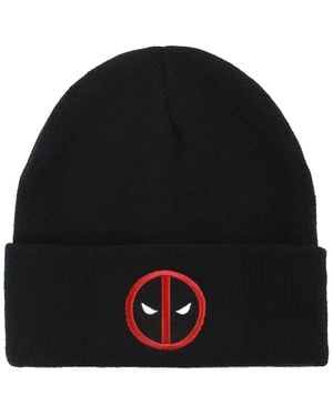 Marvel Deadpool Logo Embroidery Acrylic Knit Standard Cuff Beanie - Black