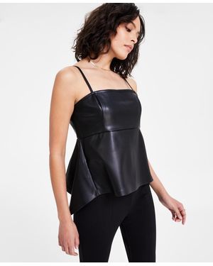 BarIII Faux-leather Sleeveless Peplum Top - Black