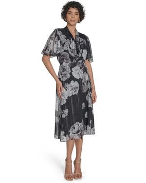 Calvin Klein Flutter Sleeve Midi Dress - Multicolor