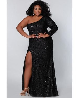 Sydney's Closet One-shoulder Long Sleeve Sequin Gown - Black