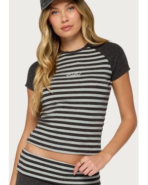 Edikted Stay Raglan-sleeve Striped T-shirt - Black