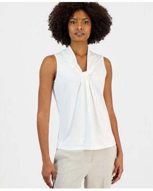 Kasper Sleeveless Knotted V-neck Top - White