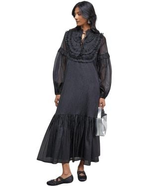Warehouse Crinkle Stripe Frill Midi Dress - Blue