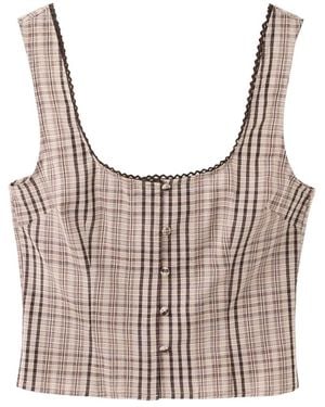 Mango Checkered Cotton Top - White