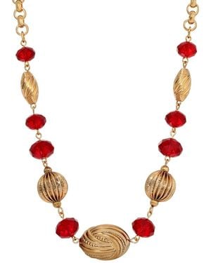 2028 Gold-tone Glass Bead Necklace - Red