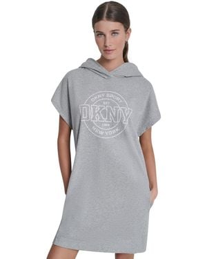 DKNY Collegiate Medallion Logo Hooded Sneaker Dress - Gray