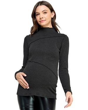 Hello Miss Maternity Mock Neck Long Sleeeve Ribbed Top - Black