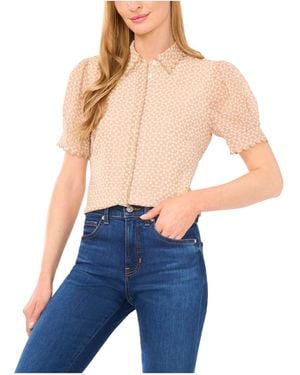 Cece Scallop-edge Geo-print Blouse - Blue