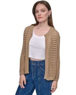 DKNY Open-stitch Drop-shoulder Cardigan Sweater - White