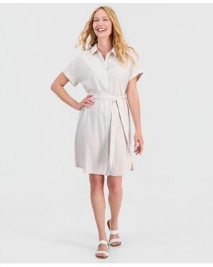 Style & Co. Striped Short-sleeve Shirt-dress - Blue