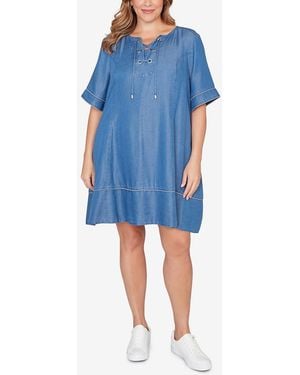 Ruby Rd. Plus Size Lace-up Tm Tipped Dress - Blue