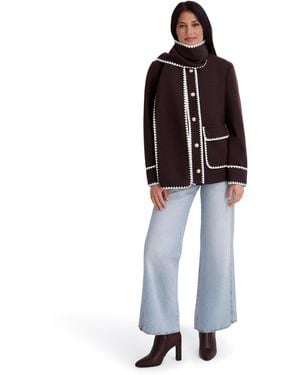 Kensie Scarf Collar Faux Wool Jacket - Brown