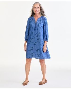 Style & Co. Printed Chambray V-neck Popover Dress - Blue