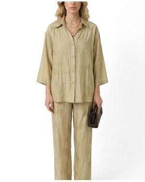 Modenaire Relaxed Button-front Shirt Outfit Set - Natural