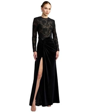 Mac Duggal Lace Long-sleeve Velvet Gown - Black