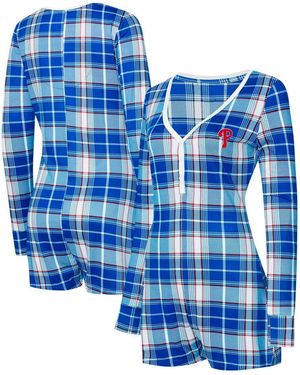 Concepts Sport Royal/red Philadelphia Phillies Ashford Plaid V-neck Knit Romper - Blue