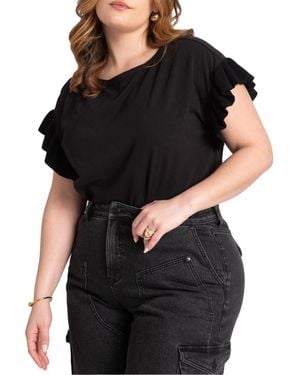 Eloquii Plus Size Ruffle Sleeve Tee - Black