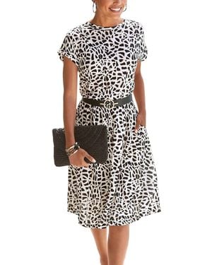 Lascana Animal Print Elastic-waist Side-slit Pockets Dress - White