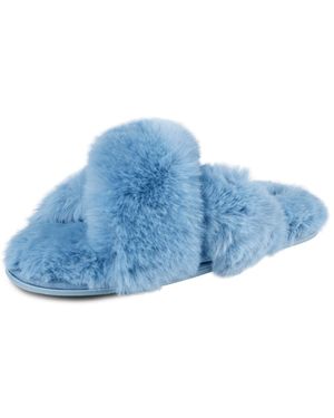 Jessica Simpson Extra Soft High Plush Cross Band Slide Slippers - Blue