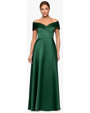 Xscape Petite Long Satin Off-the-shoulder A-line Gown - Green