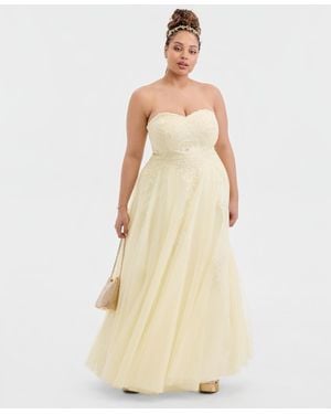SAY YES Trendy Plus Size Strapless Embellished Gown - Natural