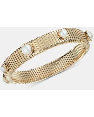 Anne Klein Gold-tone Omega Chain Imitation Pearl Stretch Bracelet - Metallic