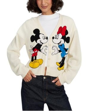 Chinti & Parker Intarsia Mickey And Minnie Wool-blend Long-sleeve Cardigan - Gray
