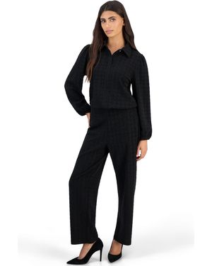 Anne Klein Essentials Petite Houndstooth Stretch Wide-leg Pants - Black