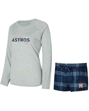 Concepts Sport Houston Astros Petition Long Sleeve Top And Short Set - Blue
