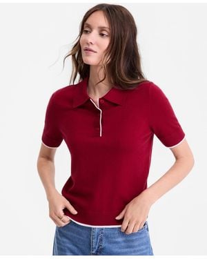 On 34th Short-sleeve Tipped Polo Sweater - Red