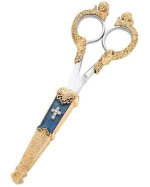 Symbols of Faith Gold Tone Crystal Cross Enamel Scissor Holder - Metallic