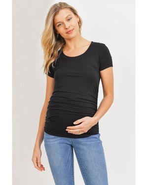 Hello Miss Maternity Side Ruched Short Sleeve T-shirt Top - Black
