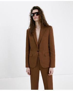 Mango Linen Suit Pants - Brown